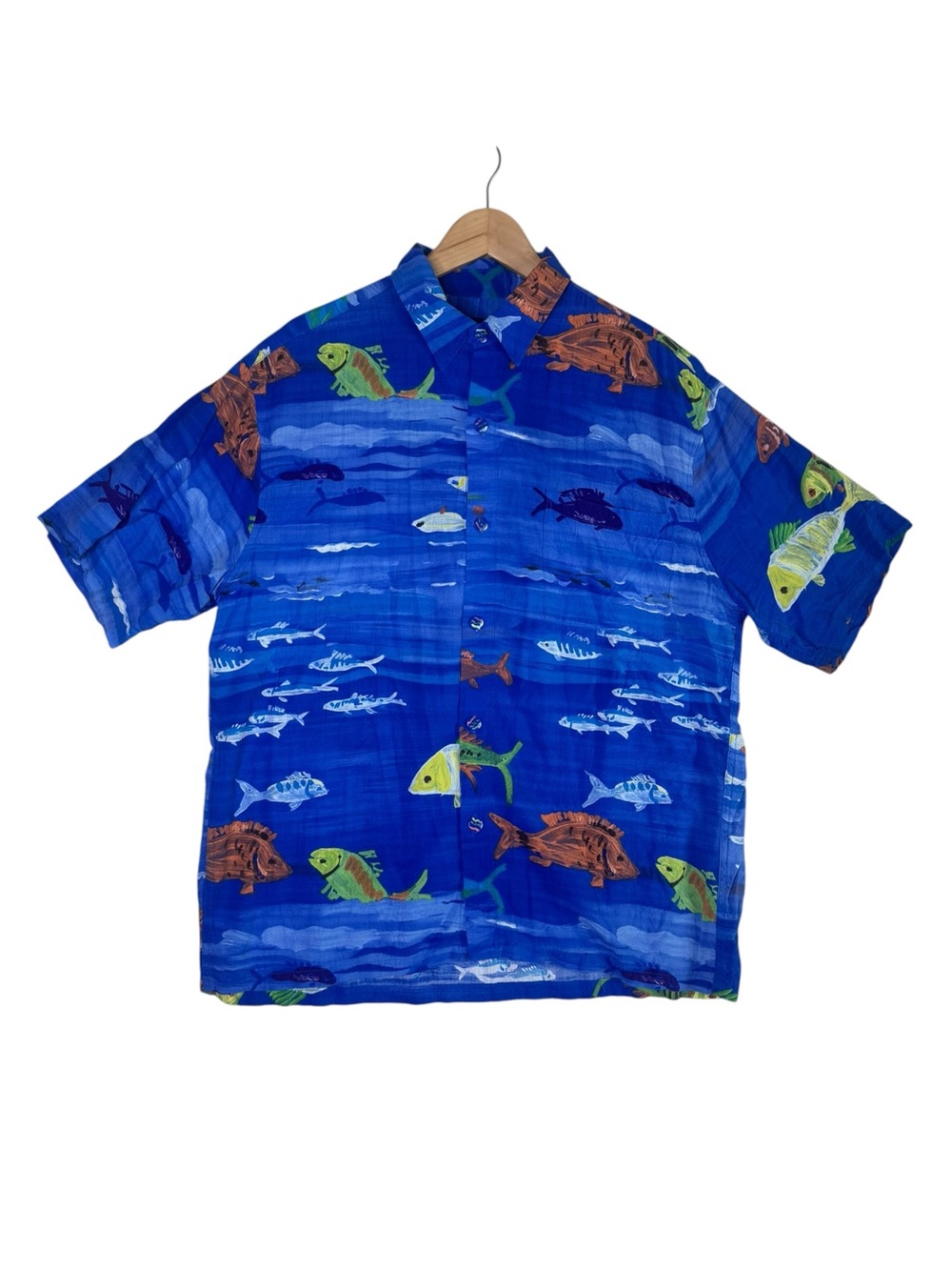 Jams World Bounty Fish Ocean Print Hawaiian Button Front Shirt Men's Size Large